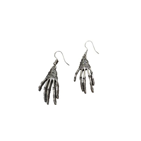 Retro Novelty Goth Halloween Skeleton Hand Dangle Earrings - Picture 1 of 3